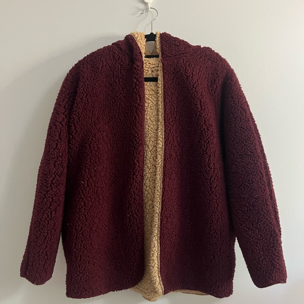 Burgundy and Tan reversible Sherpa Jacket